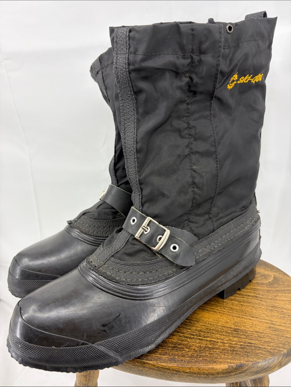 Vintage 70s 80s Ski-Doo Bombardier Black Snowmobile Winter Duck Boots, Mens 8